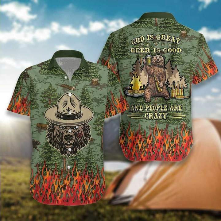 Camping Bear Beer Is Good Hawaiian Shirt