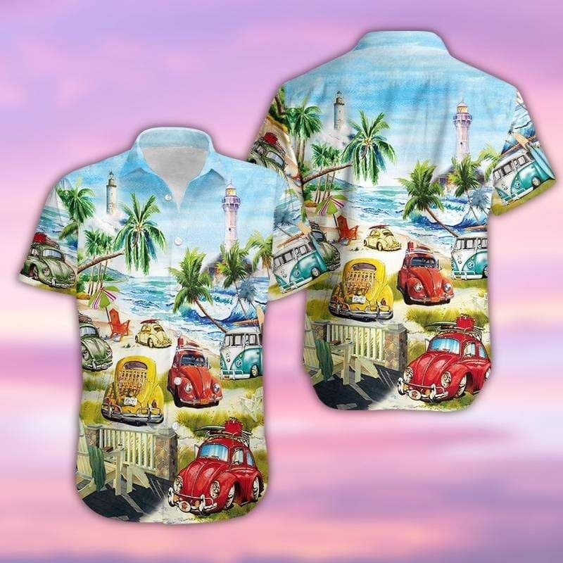 Camping Car Beach Sunny Hawaiian Shirt
