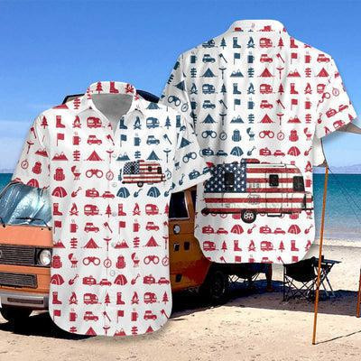 Camping Vans American Flag Hawaiian Shirt
