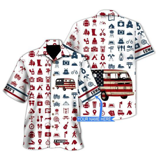 Camping Vans American Flag Personalized Hawaiian Shirt