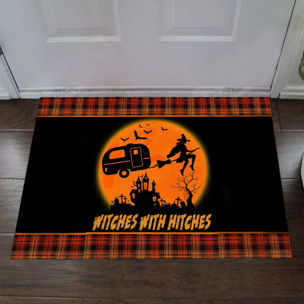 Camping Witches With Hitches Halloween Rubber Doormat Funny Front Door Mats Gift For Camper