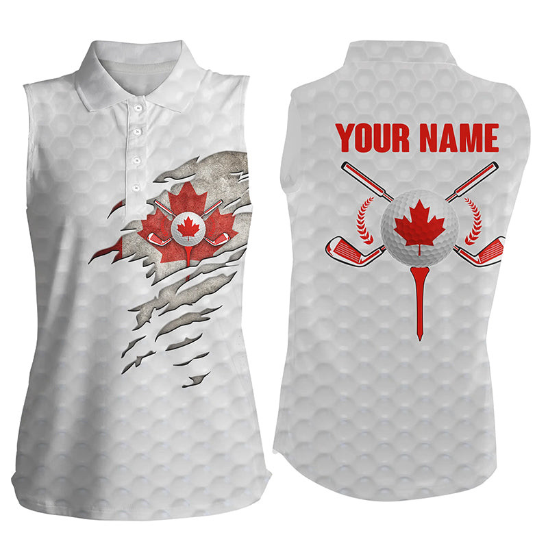 Canadian Flag White Golf Ball Skin Womens Sleeveless Polo Shirt Personalized Ladies Sleeveless Golf Shirt