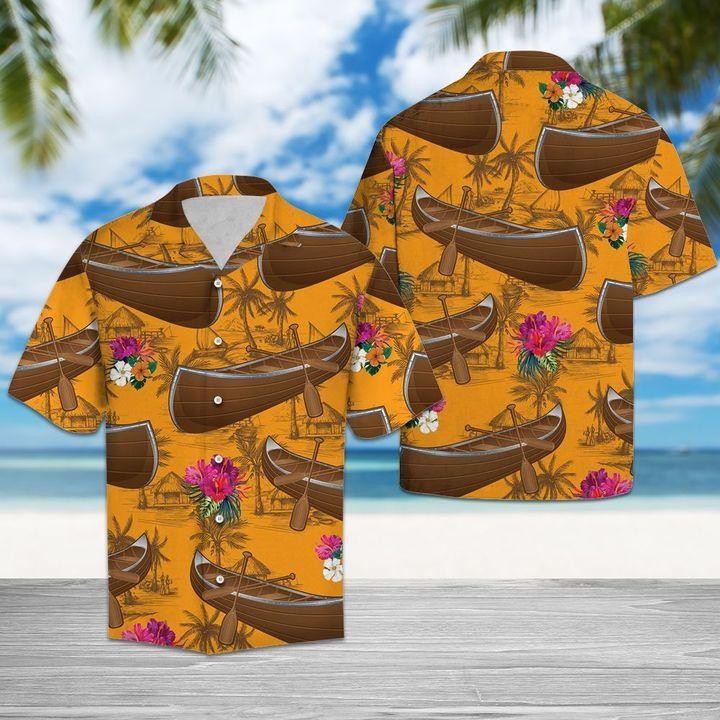 Canoeing Tropical Flowers Hawaiian Shirt
