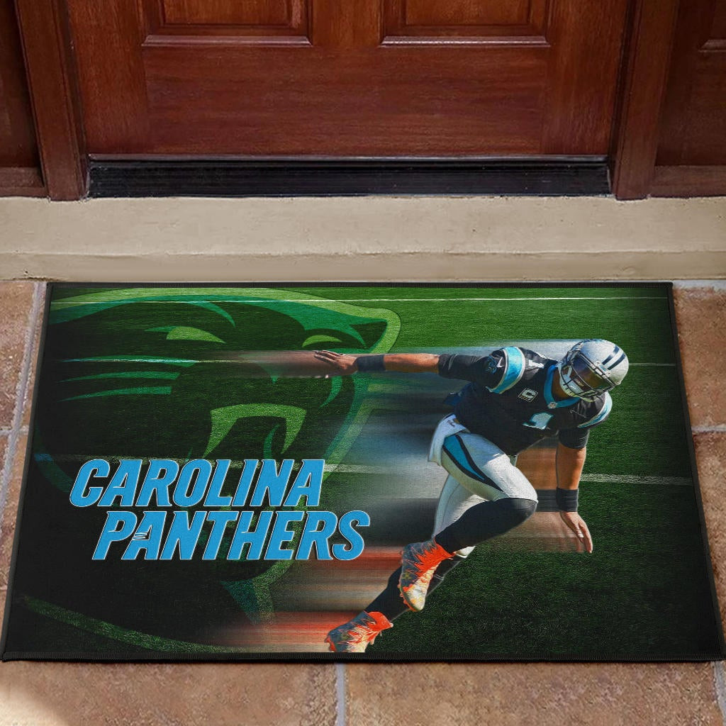 Carolina Panthers American Football Cam Newton Running Lightning Speed Rubber Doormat Home Decor