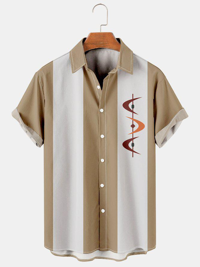 Casual Art Collection Geometric Stripe Pattern Lapel Hawaiian Shirt