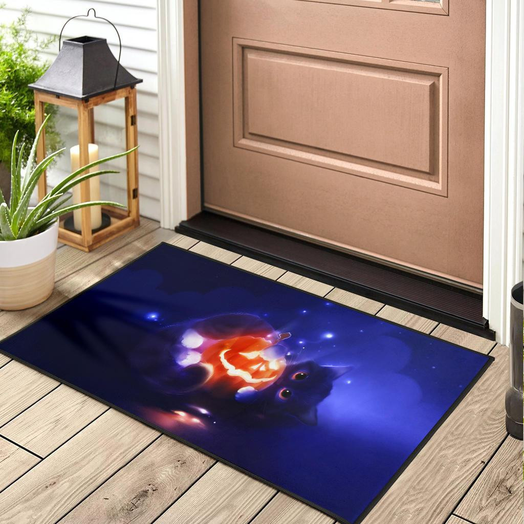 Cat and Jack O Lantern Halloween Rubber Doormats - Image 3