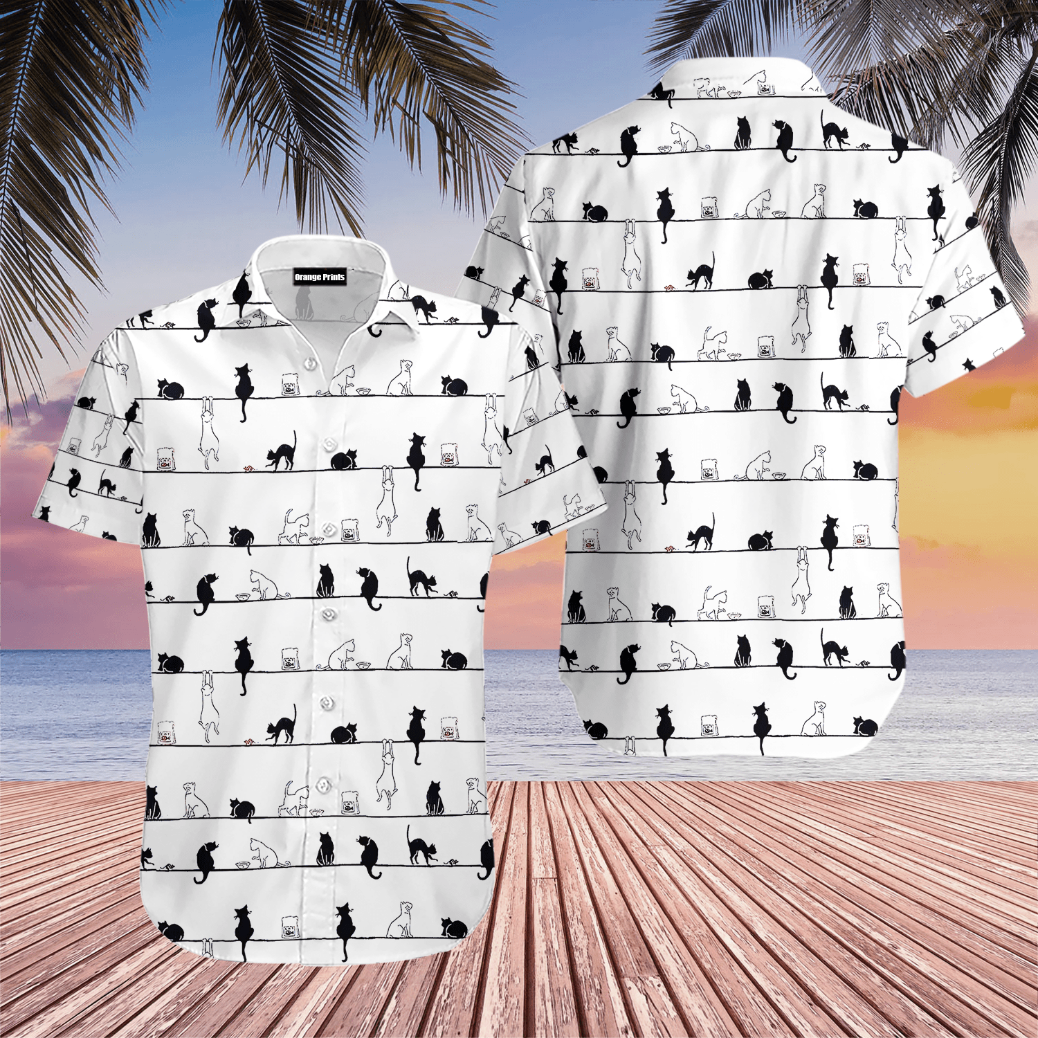 Cat Black & White Hawaiian Shirt