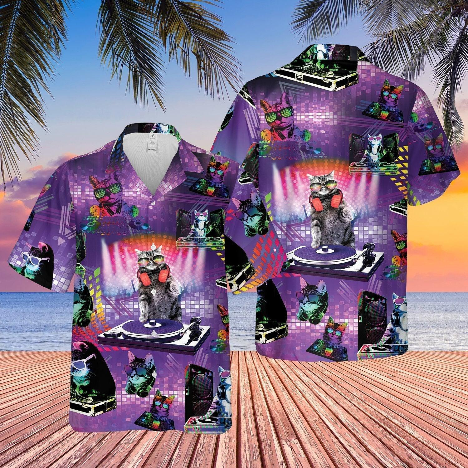 Cat Colorful DJ Player Unisex Hawaiian Shirt