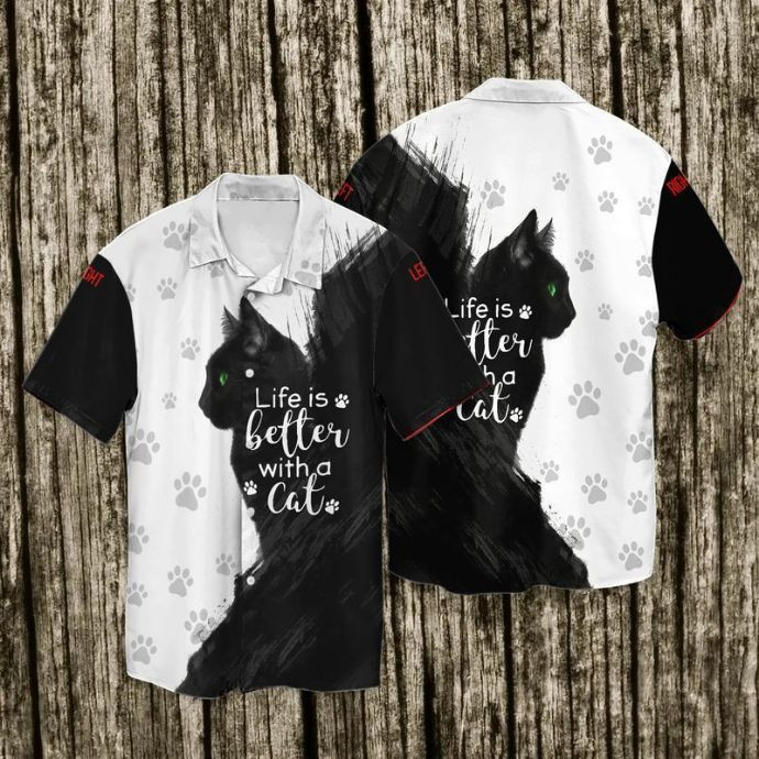 Cat Eyes Green Life Is Better With A Cat Hawaiian Shirt