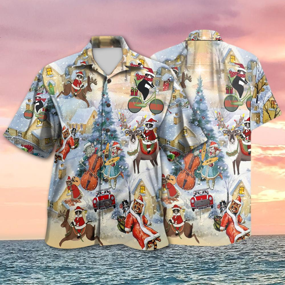 Cat Kitty Reindeer Christmas Hawaiian Shirt