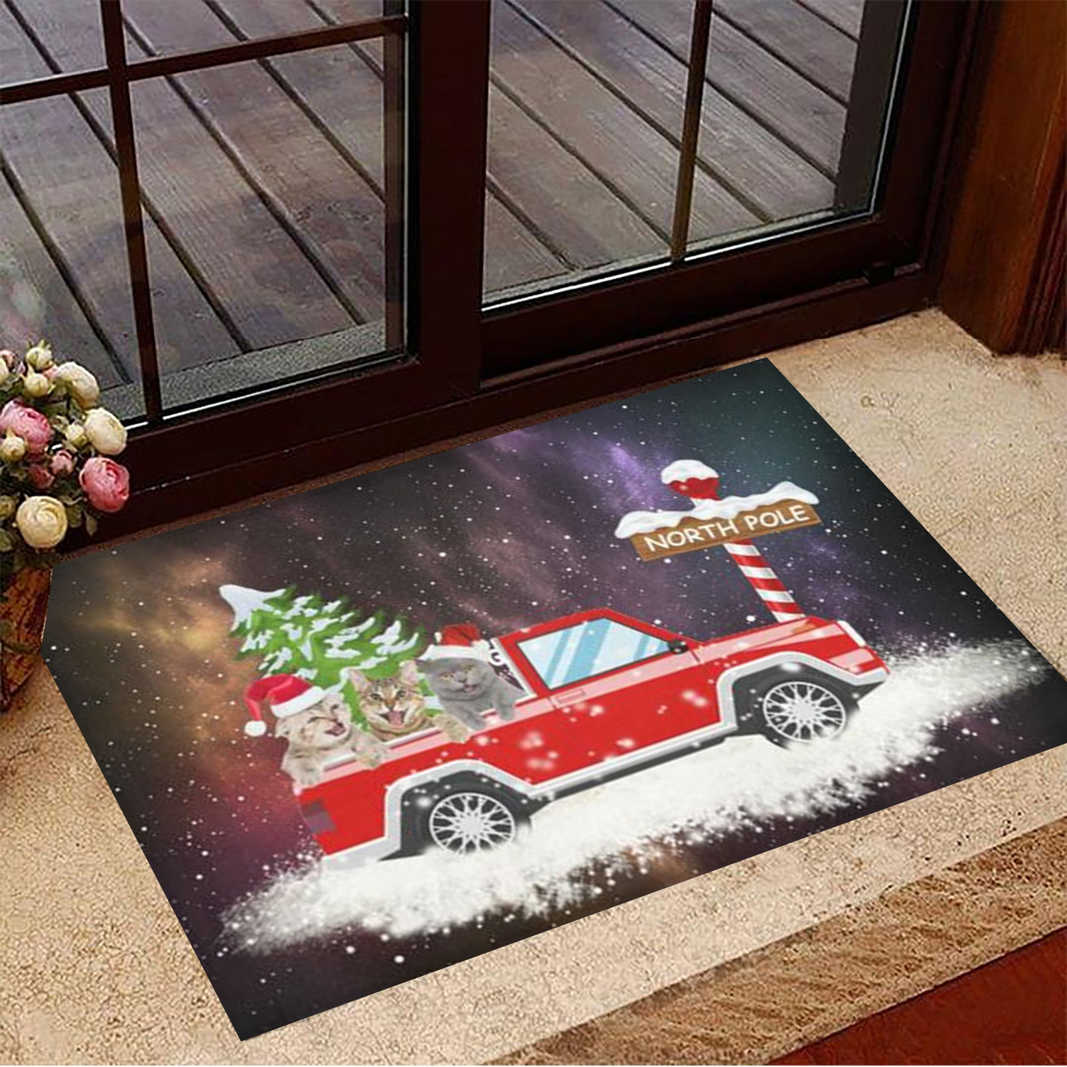 Cat North Pole Rubber Doormat Merry Christmas Rubber Doormat Gift Ideas For Cat Lovers