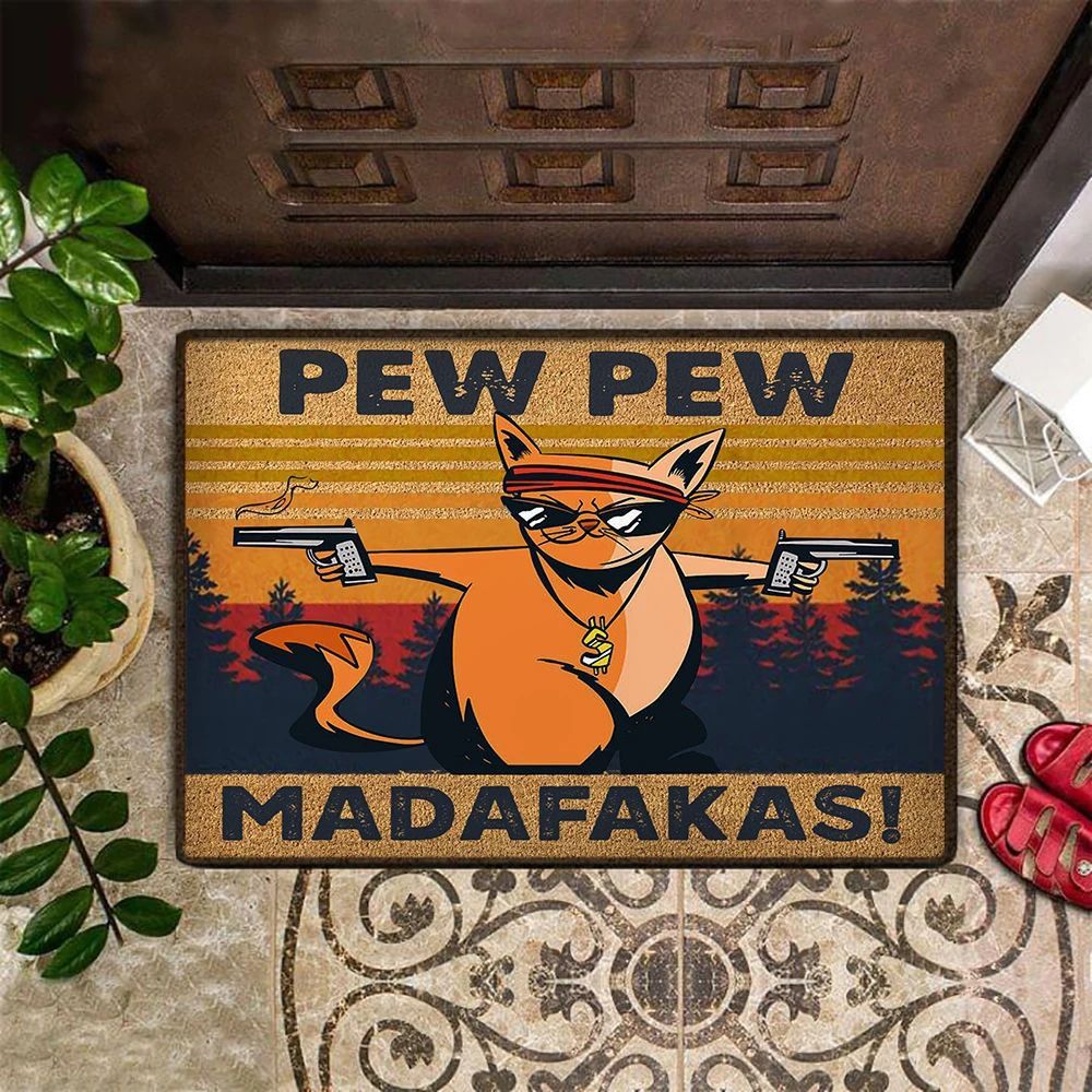 Cat Pew Pew Madafakas Rubber Doormat Funny Cat Rubber Doormat Humorous Cool Rubber Doormat Unique