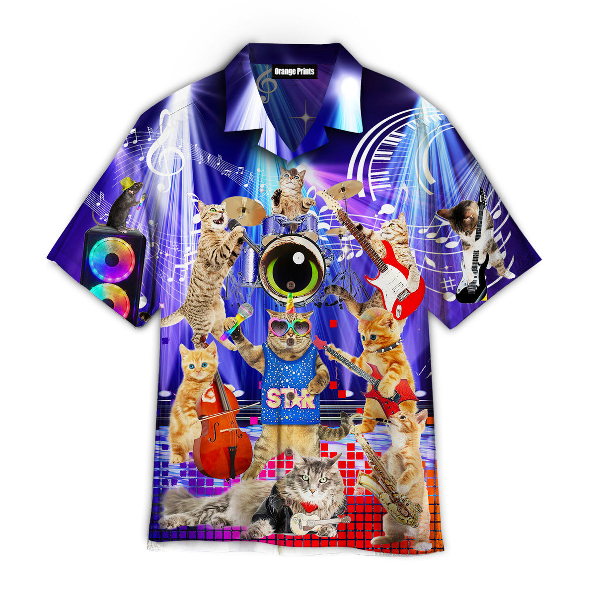 Cat Play Guitar Rocker Music Style Hawaiian Shirt