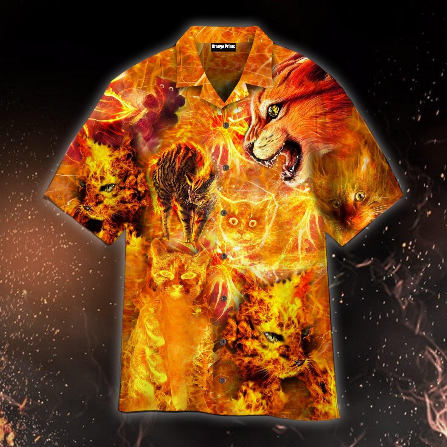 Cat playing With Fire Hawaiian Shirt