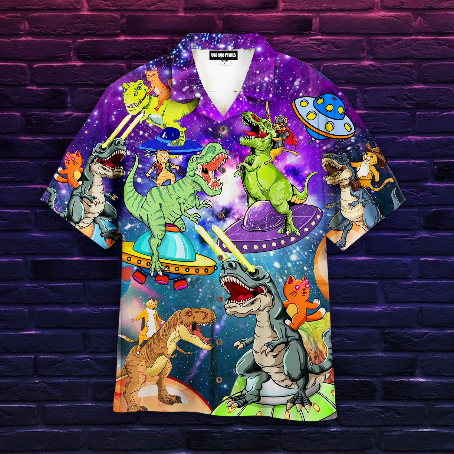 Cat Ride Dinosaurs In Galaxy Space Hawaiian Shirt