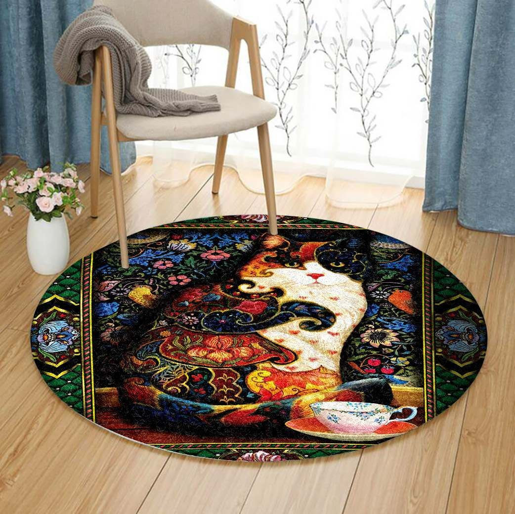Cat Round Rug Carpet Bedroom Livingroom Home Decor