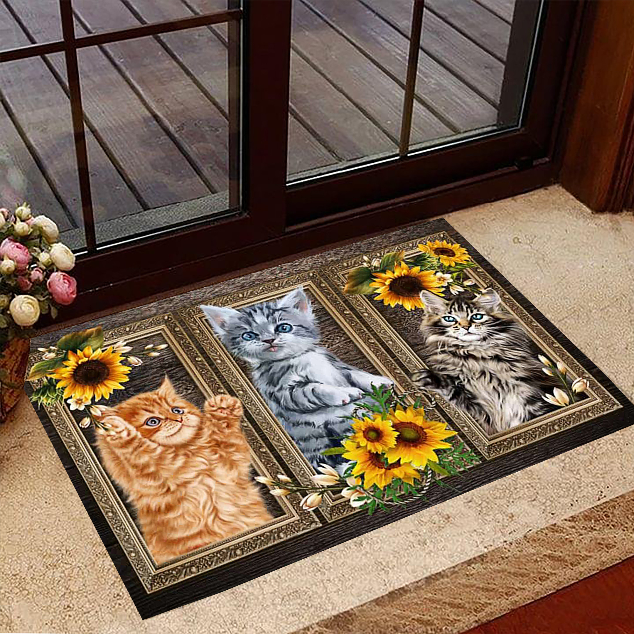 Cat Rubber Doormat Sunflower Cute Indoor Front Rubber Doormat Themed Best Gifts For Cat Lovers