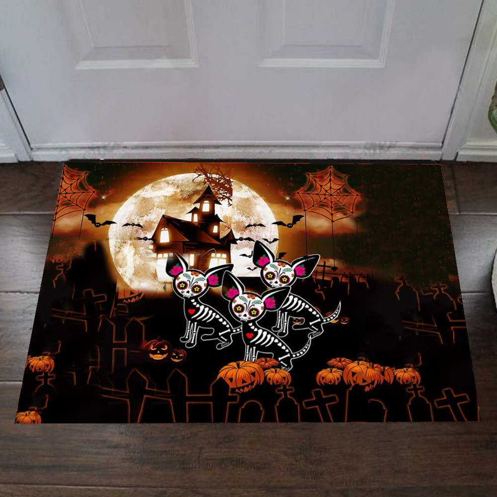 Cat Skeleton Halloween Rubber Doormat Cat Themed Scary Halloween Decor For Front Door