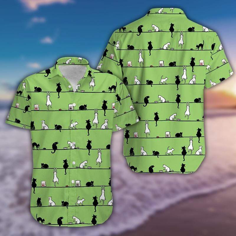 Cat So Cute Green Hawaiian Shirt