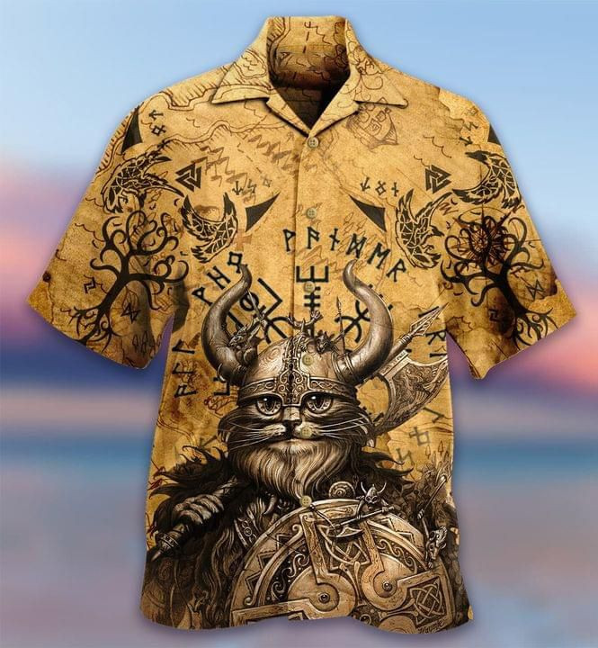 Cat Viking Print Hawaiian Shirt