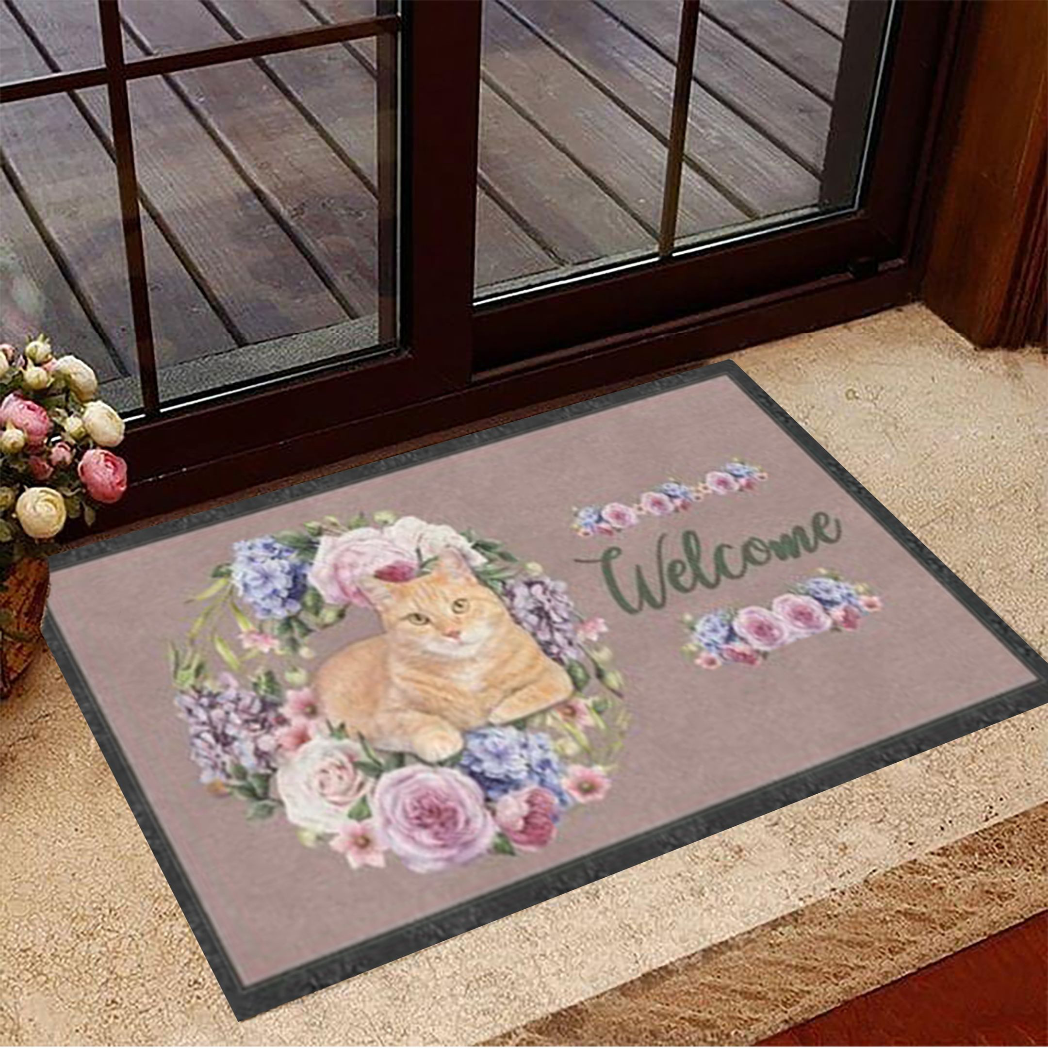 Cat Welcome Rubber Doormat Floral Welcome Mat Cute Cat Gifts