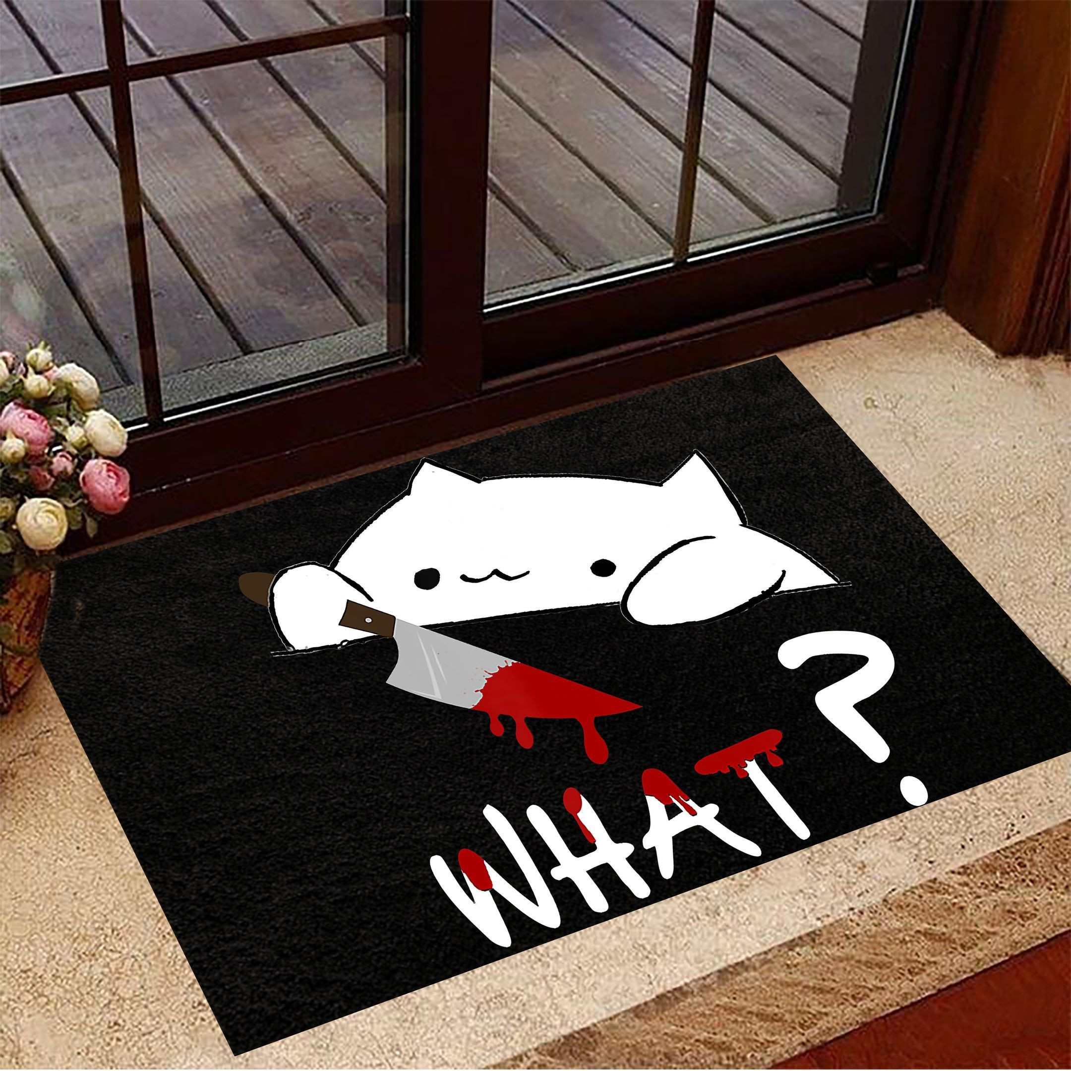 Cat With Bloody Knife What Rubber Doormat Halloween Welcome Mat Funny Gifts For Friend
