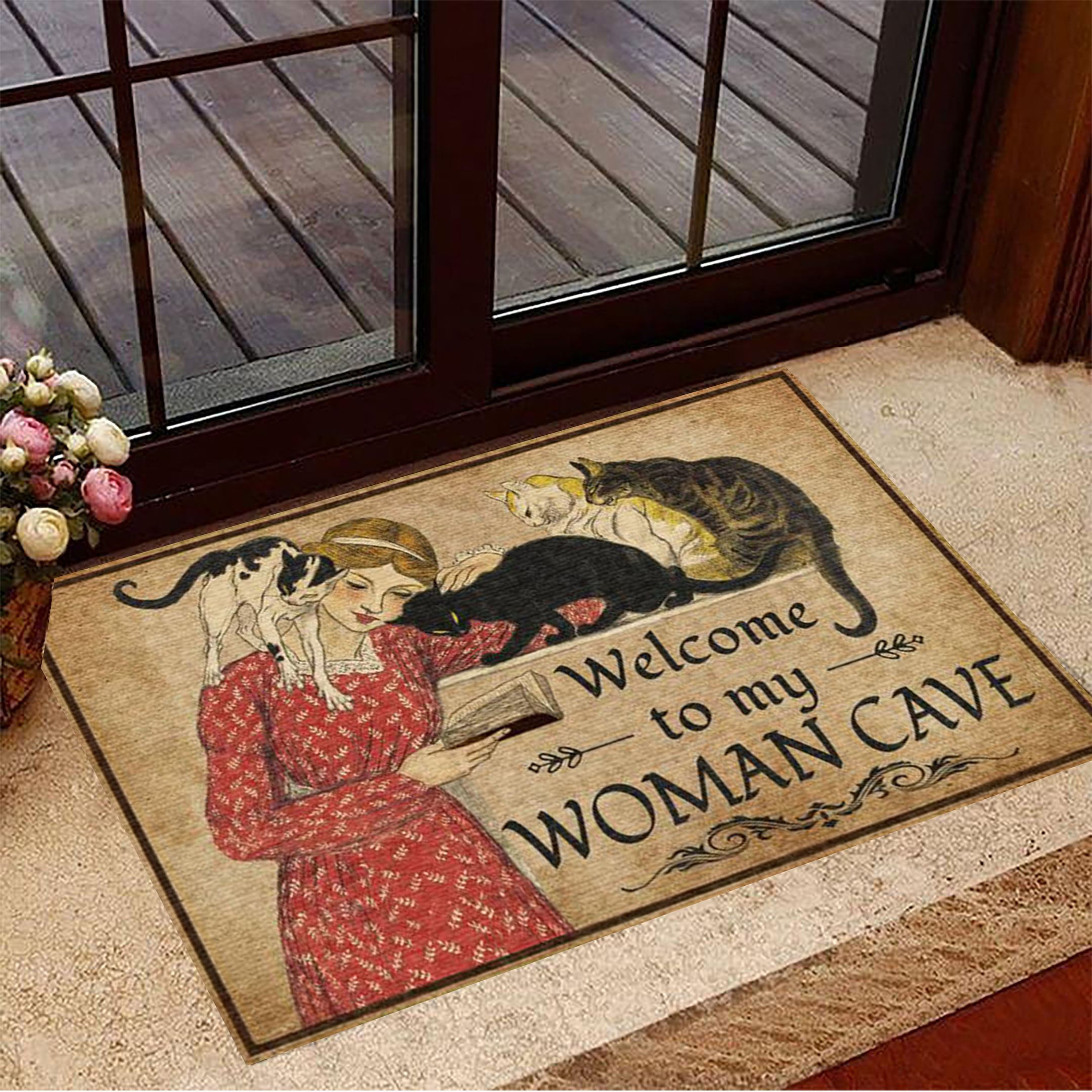 Cats Welcome To My Woman Cave Rubber Doormat Cat Welcome Mat Gifts For New House