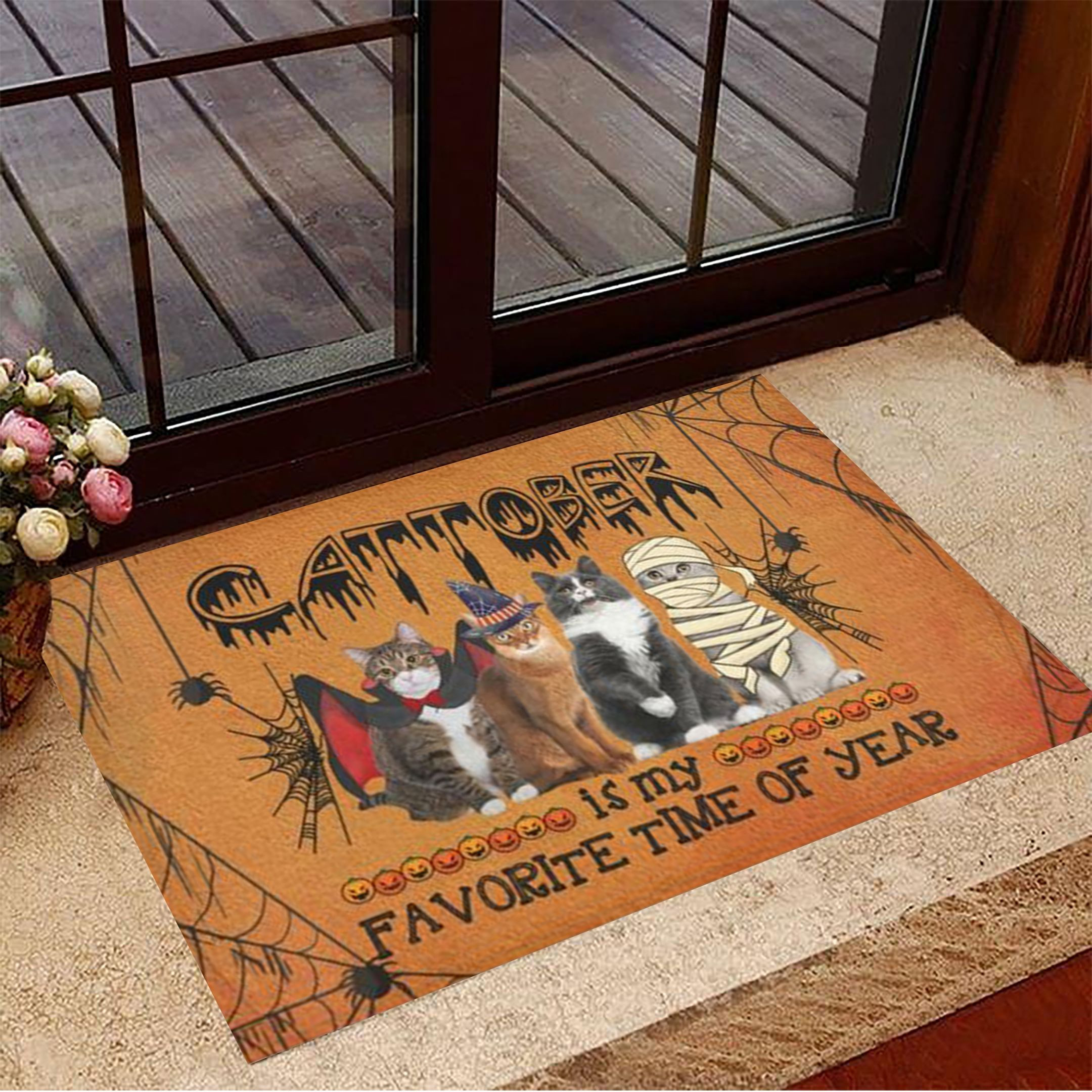 Cattober Is My Favorite Time Of Year Rubber Doormat Halloween Welcome Mat Best Gifts For Cat Lovers