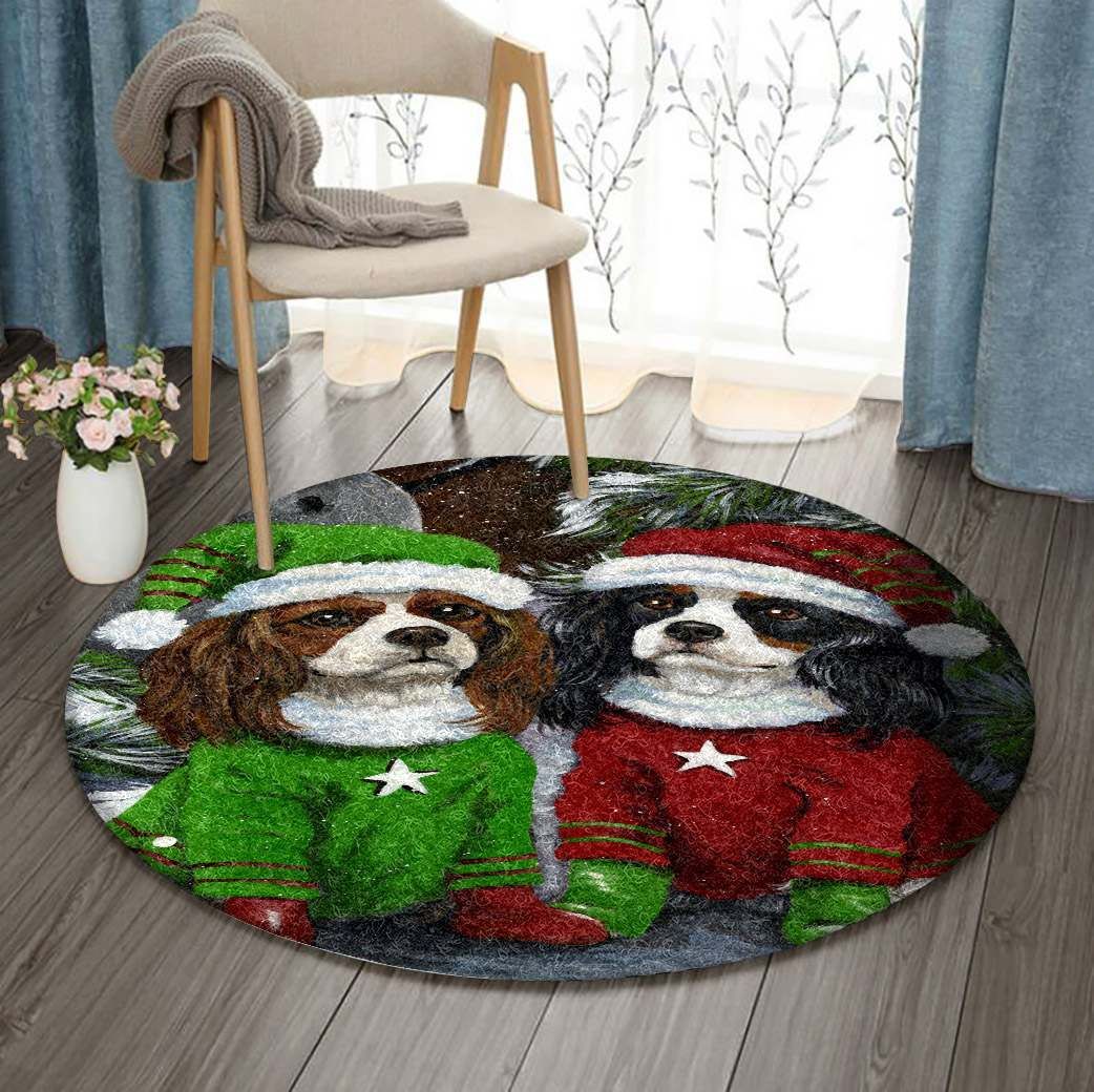 Cavalier King Charles Christmas Round Rug Carpet Bedroom Livingroom Home Decor