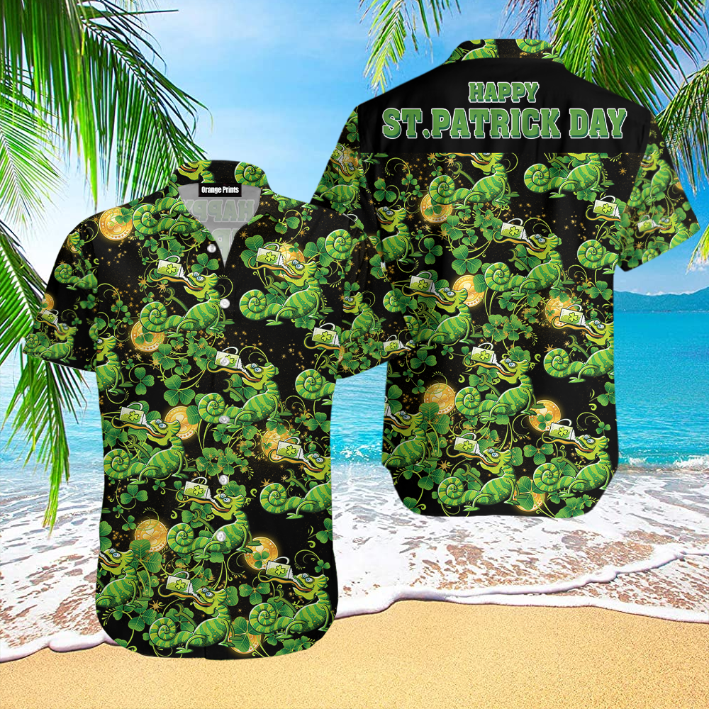 Chameleon Drink Beer St Patricks Day Hawaiian Shirt