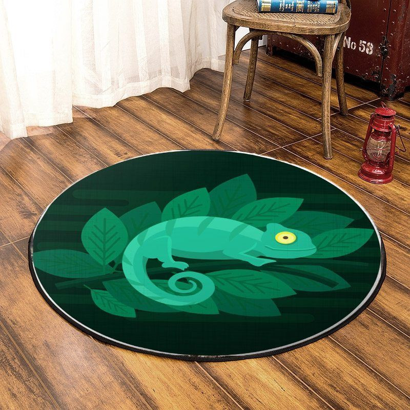 Chameleon Green Picture Round Rug Carpet Bedroom Livingroom Home Decor
