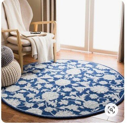 Charlton Home Cryal Handwoven Wool Navy Round Rug Carpet Bedroom Livingroom Home Decor