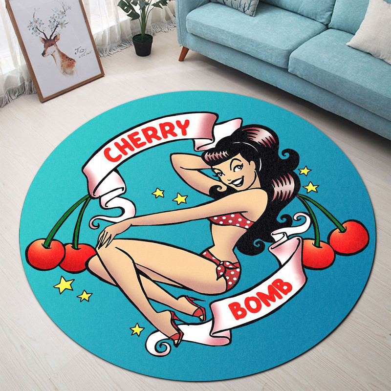 Cherry Bomb Hot Rod Round Rug Carpet Bedroom Livingroom Home Decor