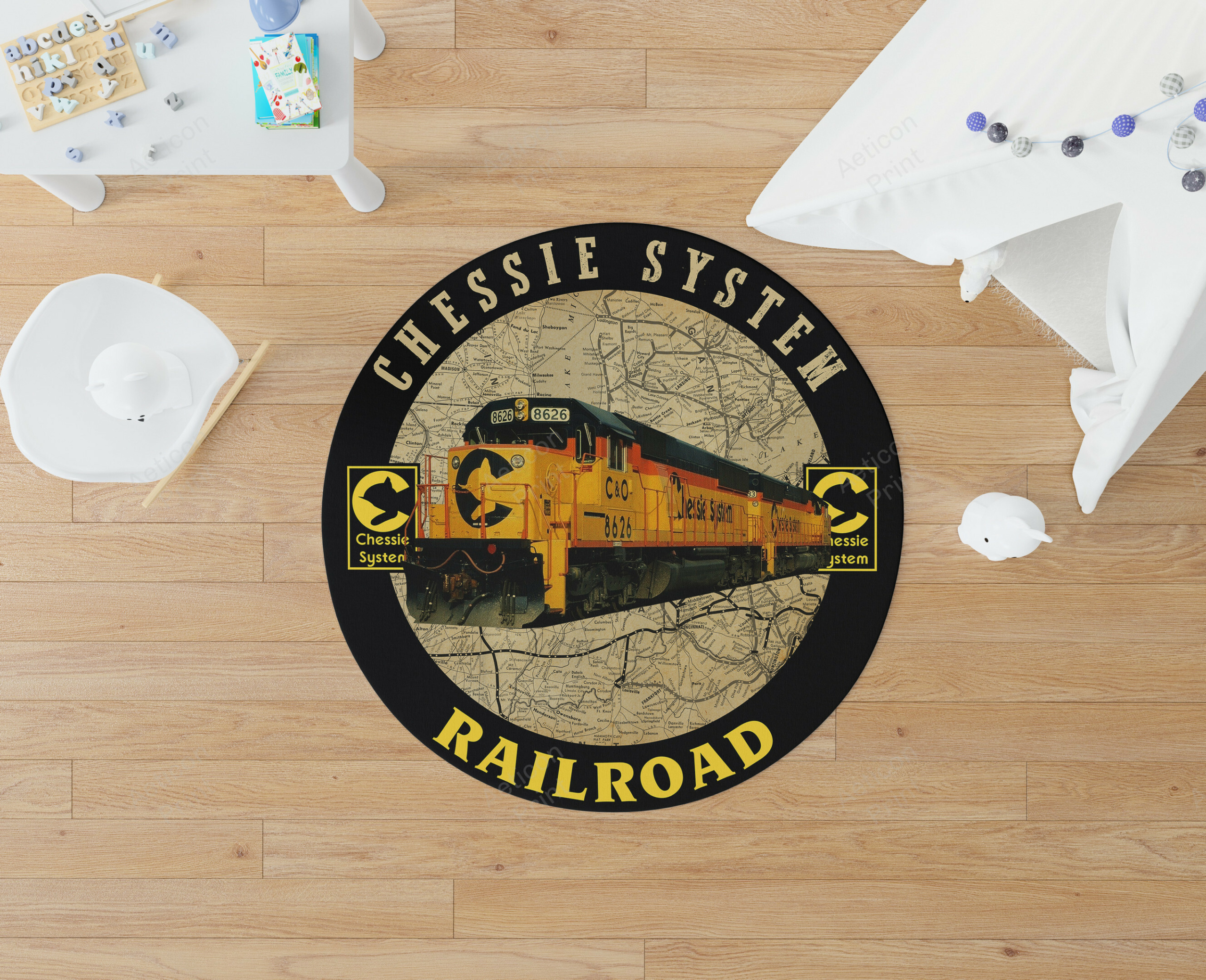 Chessie System Locomotive Rairoad Round Rug Carpet Bedroom Livingroom Home Decor