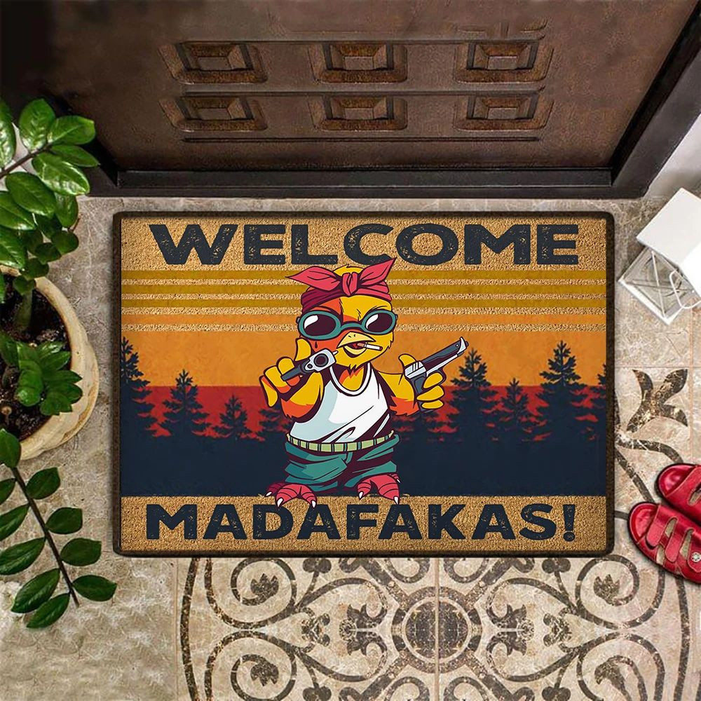 Chicken Gunman Welcome Madafakas Rubber Doormat Funny Welcome Rubber Doormat Entrance Mat Indoor