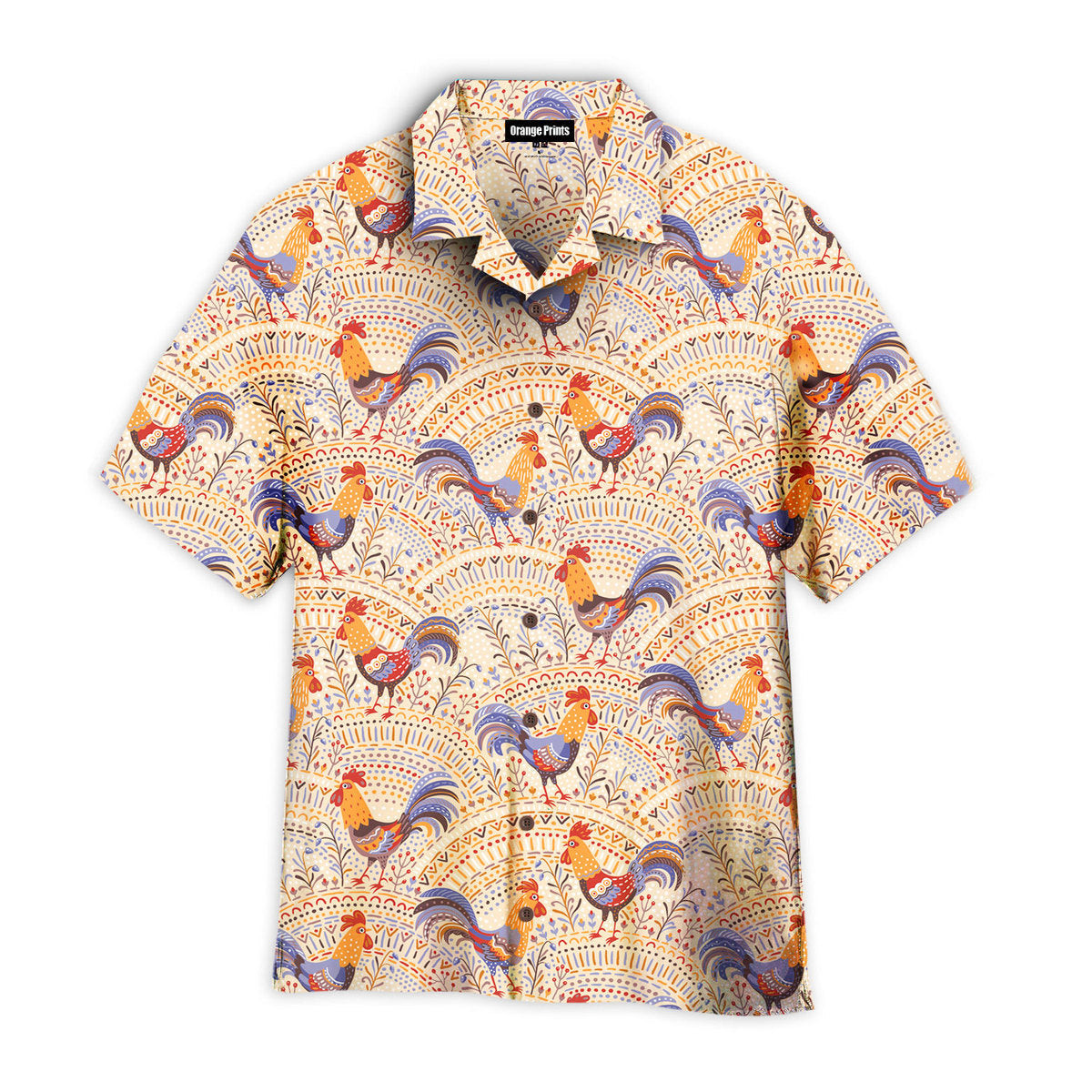 Chicken Roosters In Floral Ornament On A Beige Native Pattern Hawaiian Shirt