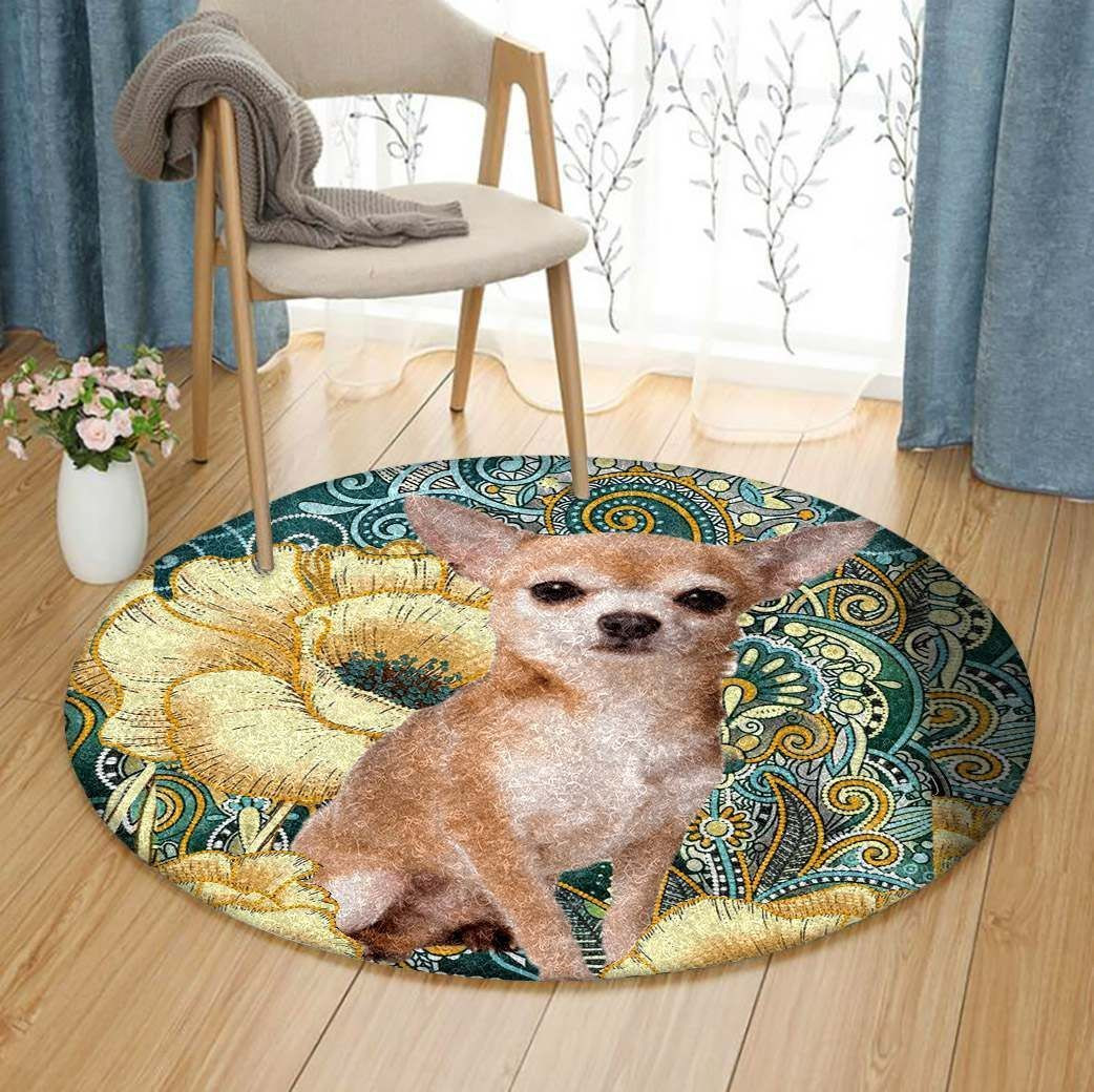 Chihuahua Flowers Round Rug Carpet Bedroom Livingroom Home Decor