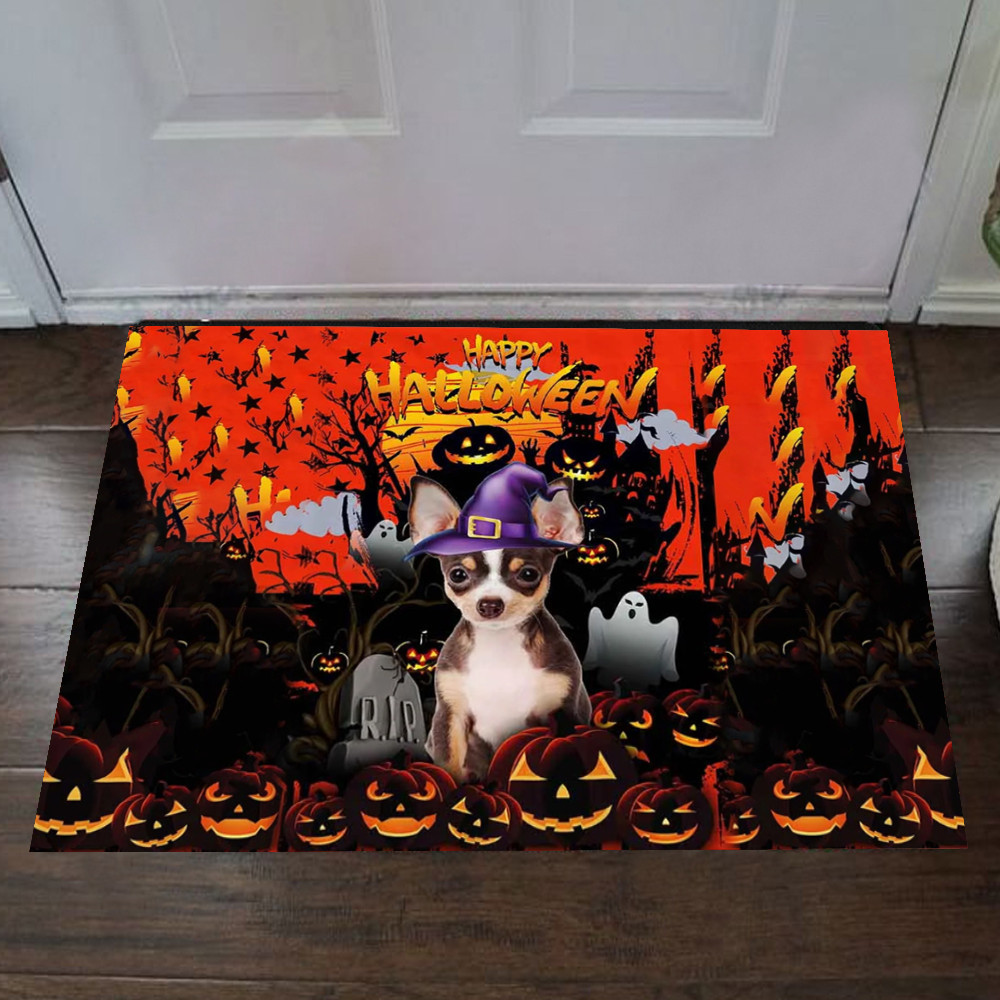 Chihuahua Happy Halloween Rubber Doormat Halloween Front Door Decoration Gifts For Chihuahua Lovers