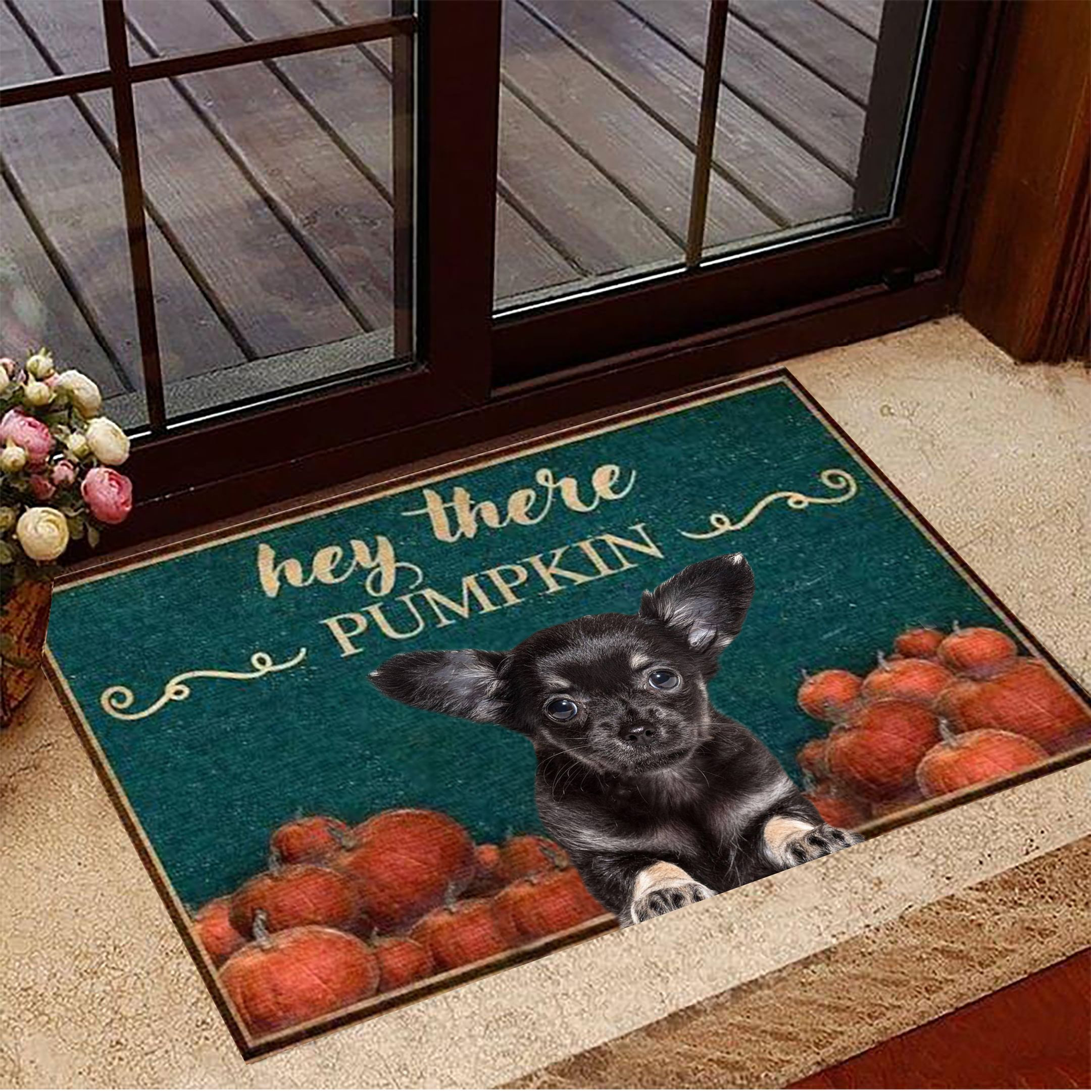 Chihuahua Hey There Pumpkin Rubber Doormat Autumn Rubber Doormat Gifts For Chihuahua Lovers
