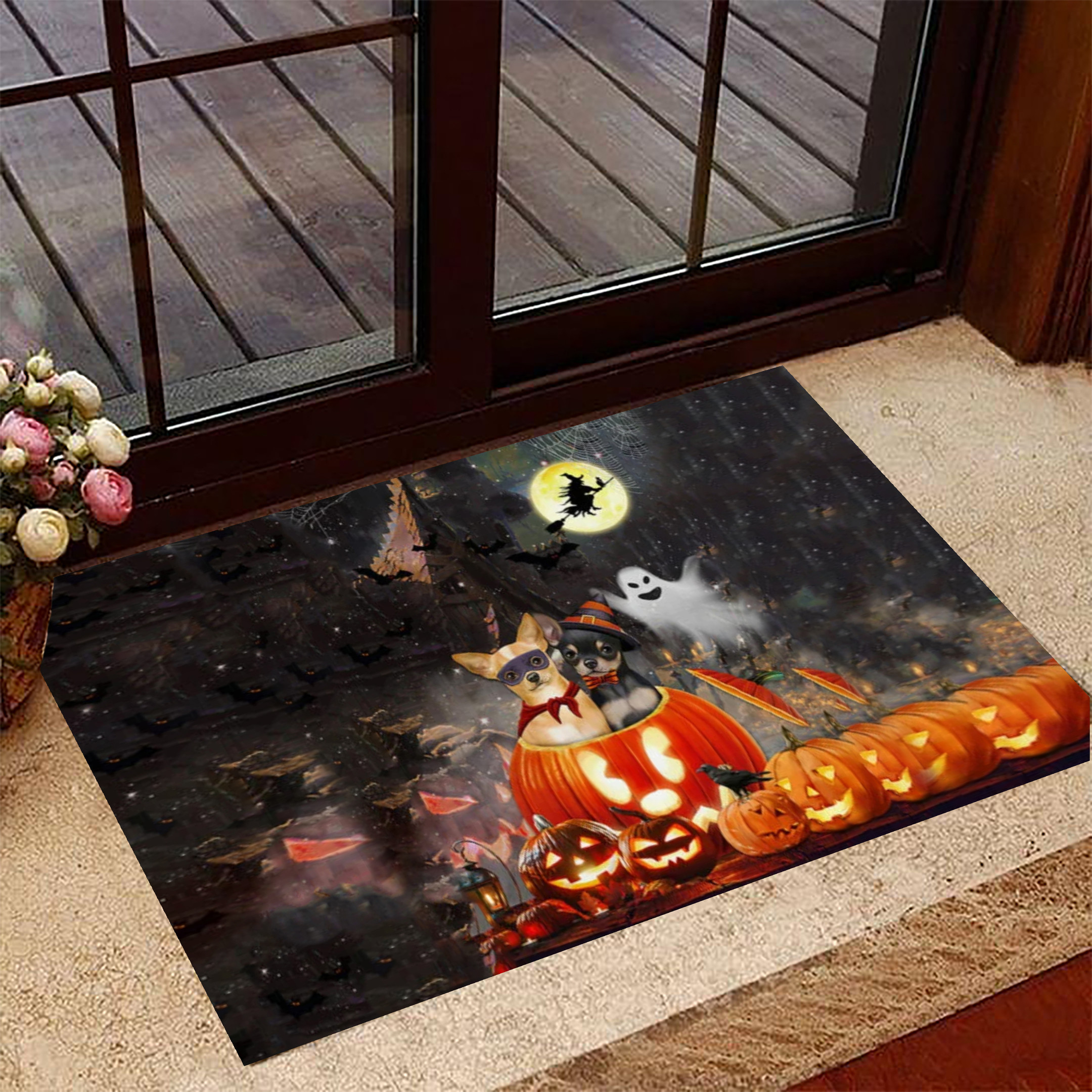 Chihuahua In Pumpkin Rubber Doormat Holiday Halloween Dogs Mats Gifts For Chihuahua Lovers