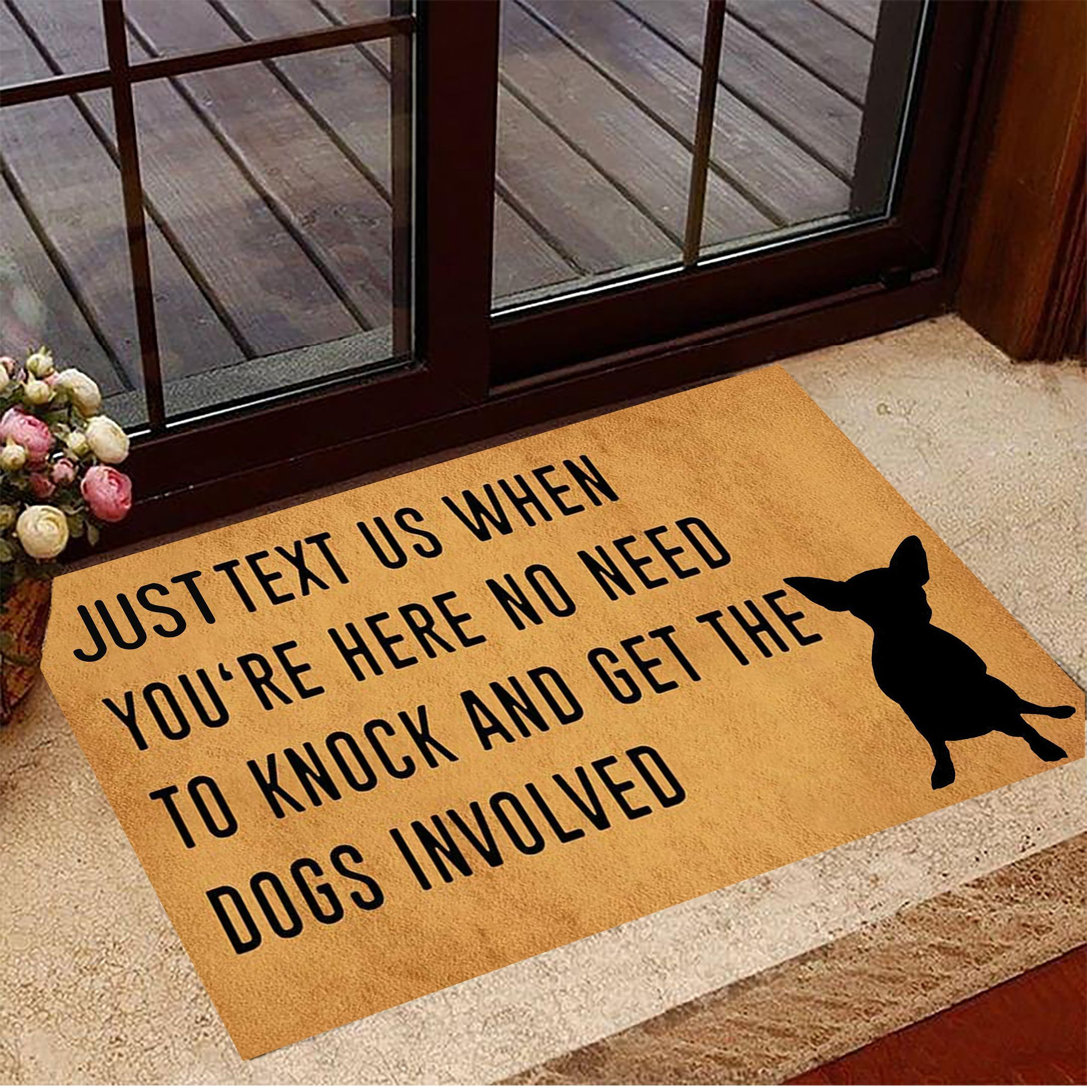 Chihuahua Just Text Us When You're Here Rubber Doormat Funny Dog Entrance Mat For Chihuahua Owners