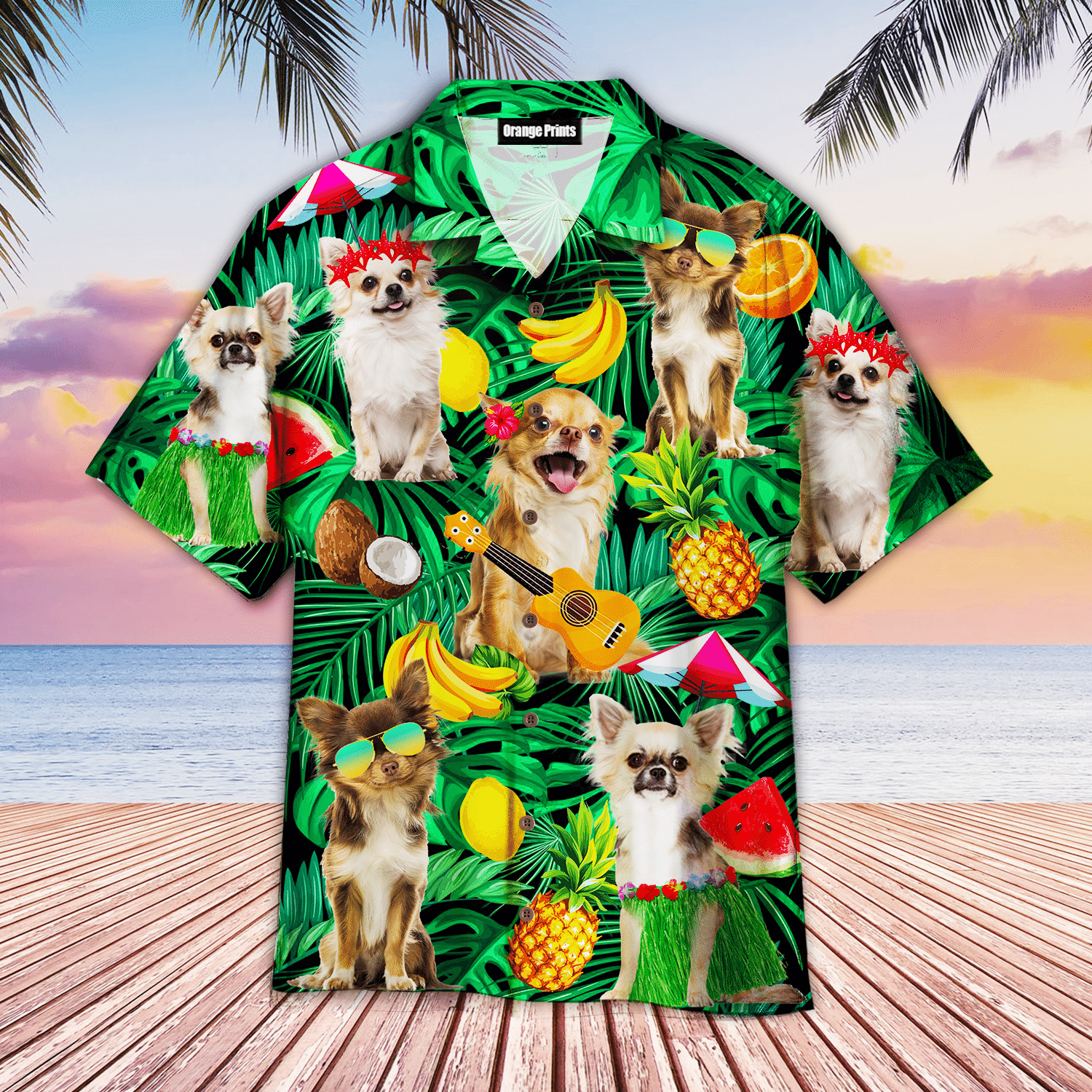 Chihuahua Summer Leaves Fruits Hawaiian Shirt