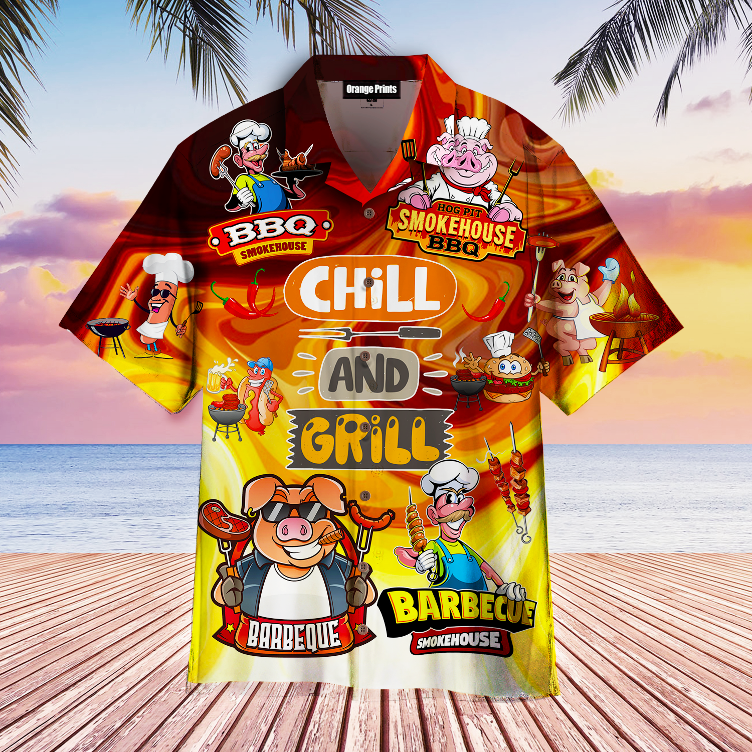 Chilling And Griliing Pig Hawaiian Shirt