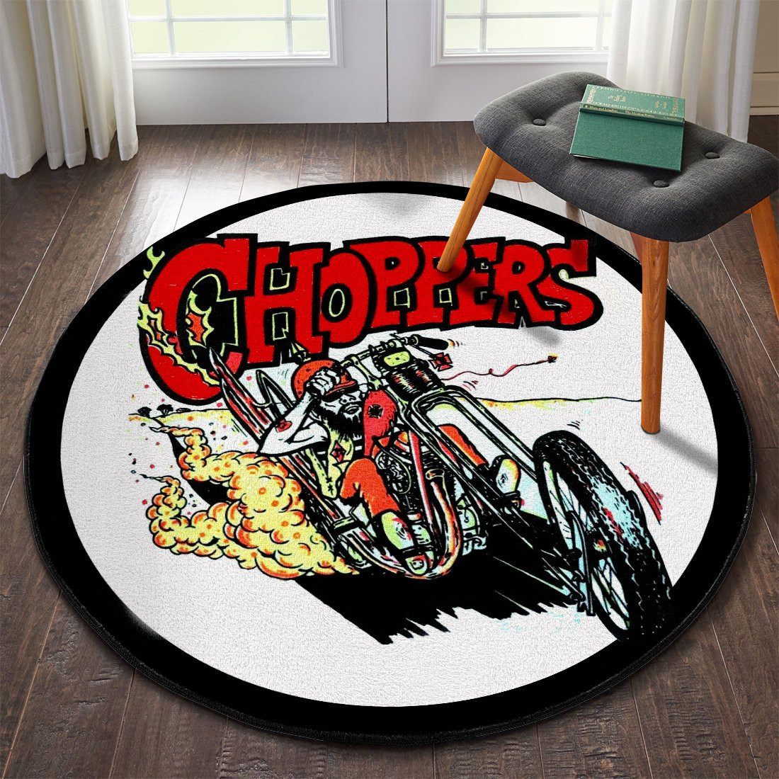 Chopper Motor Cycle Round Rug Carpet Bedroom Livingroom Home Decor