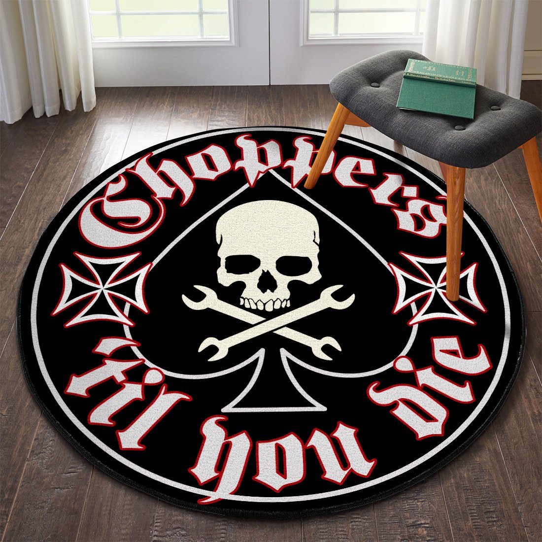 Choppers Till You Die Ace Iron Cross Round Rug Carpet Bedroom Livingroom Home Decor