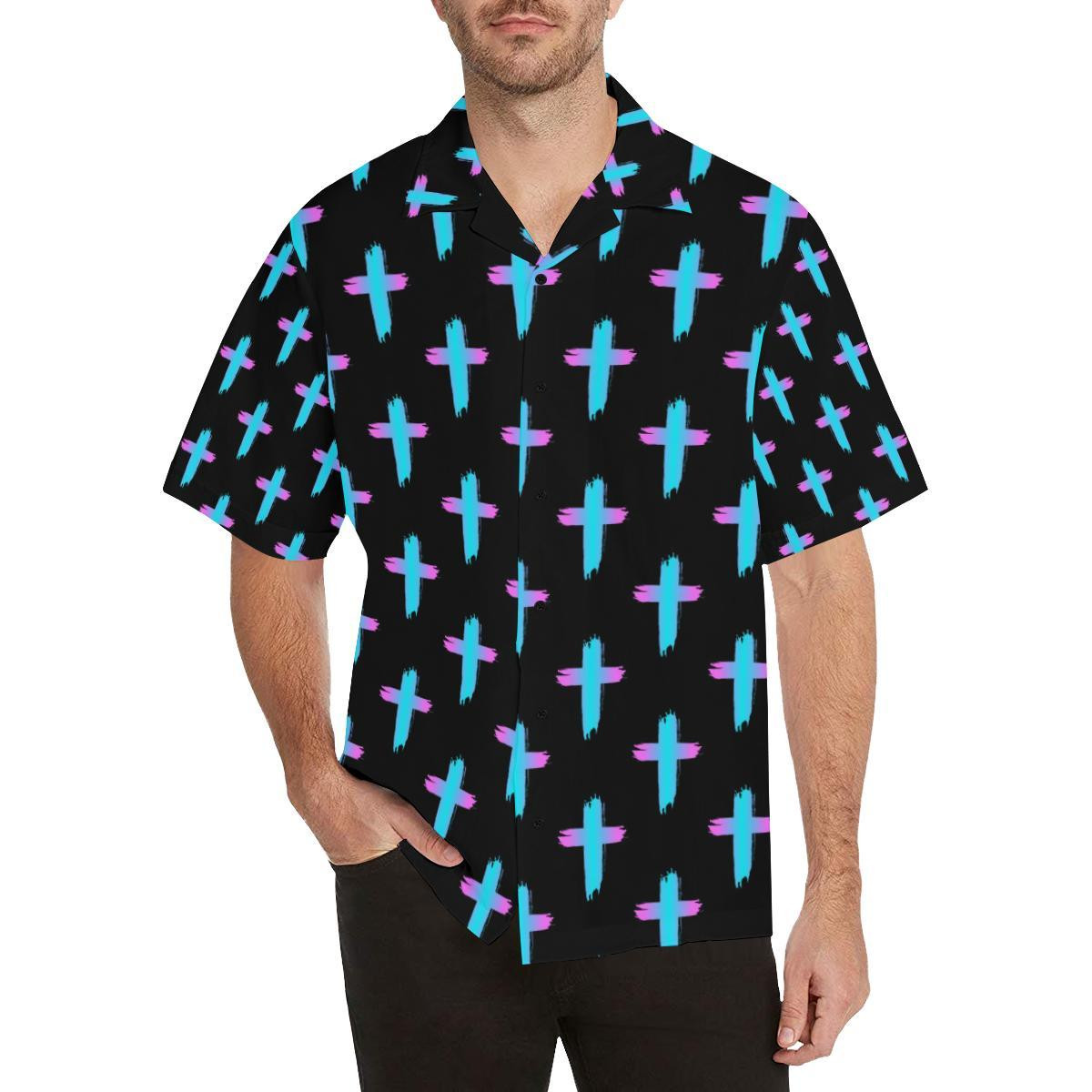 Christian Cross Neon Pattern Hawaiian Shirt