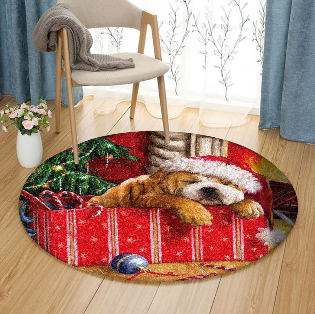 Christmas Bulldog Round Rug Carpet Bedroom Livingroom Home Decor