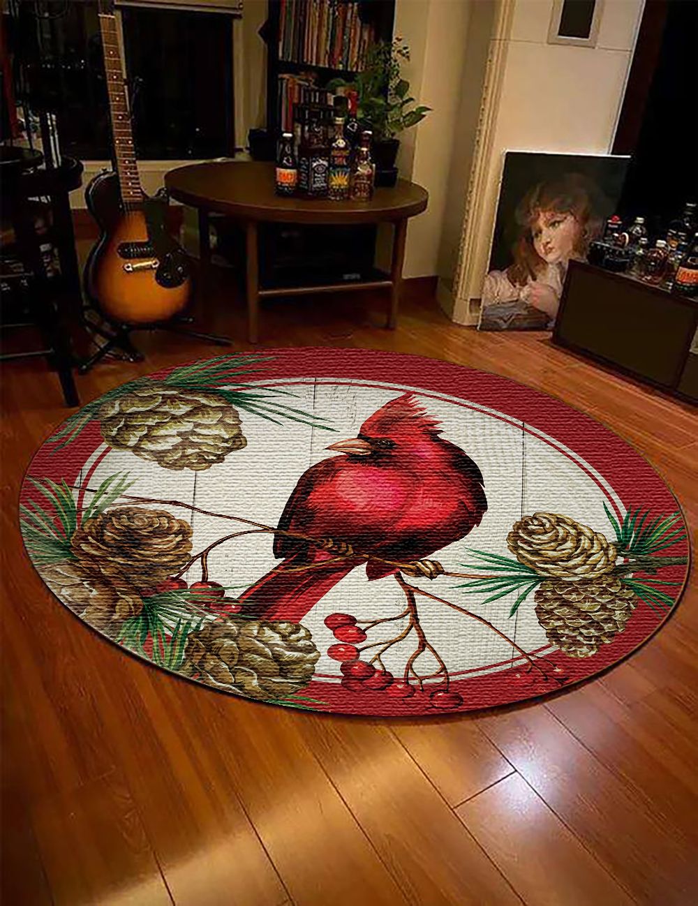 Christmas Cardinal Round Rug Carpet Bedroom Livingroom Home Decor