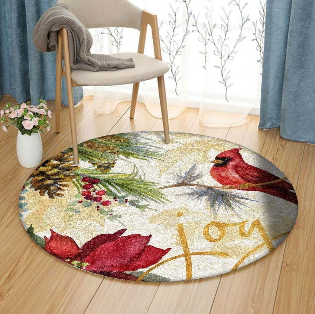 Christmas Cardinal Round Rug Carpet Bedroom Livingroom Home Decor