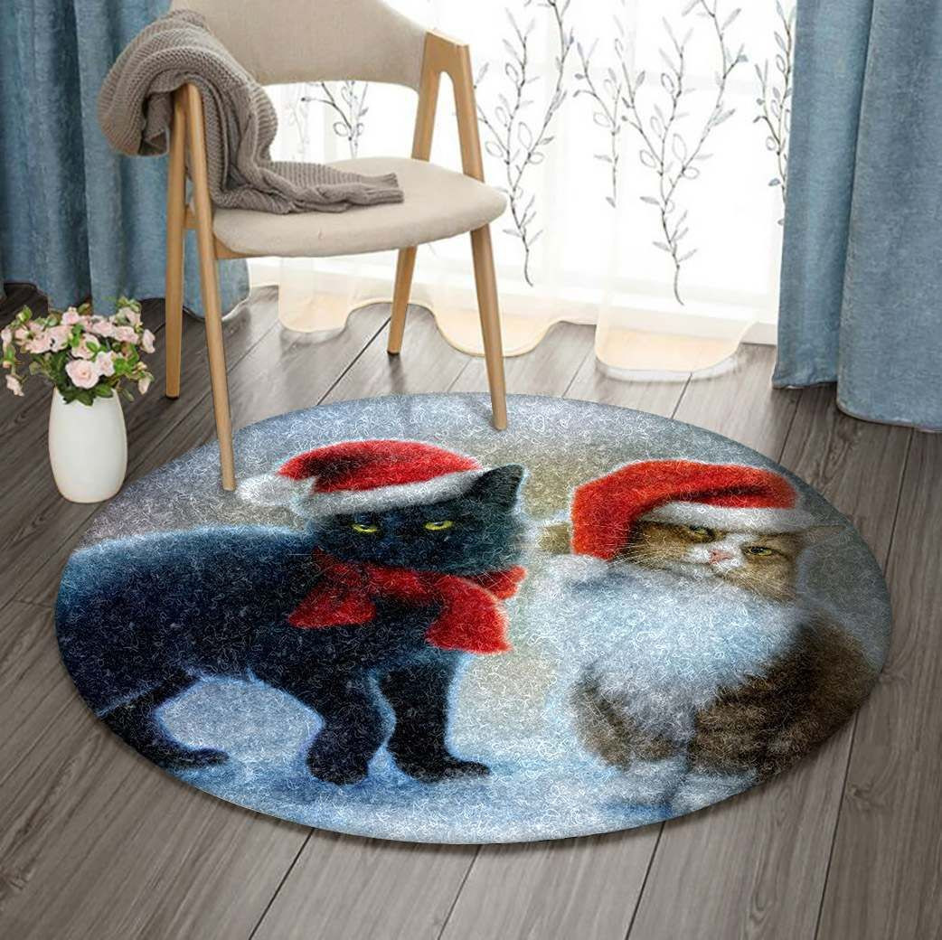 Christmas Cat Round Rug Carpet Bedroom Livingroom Home Decor